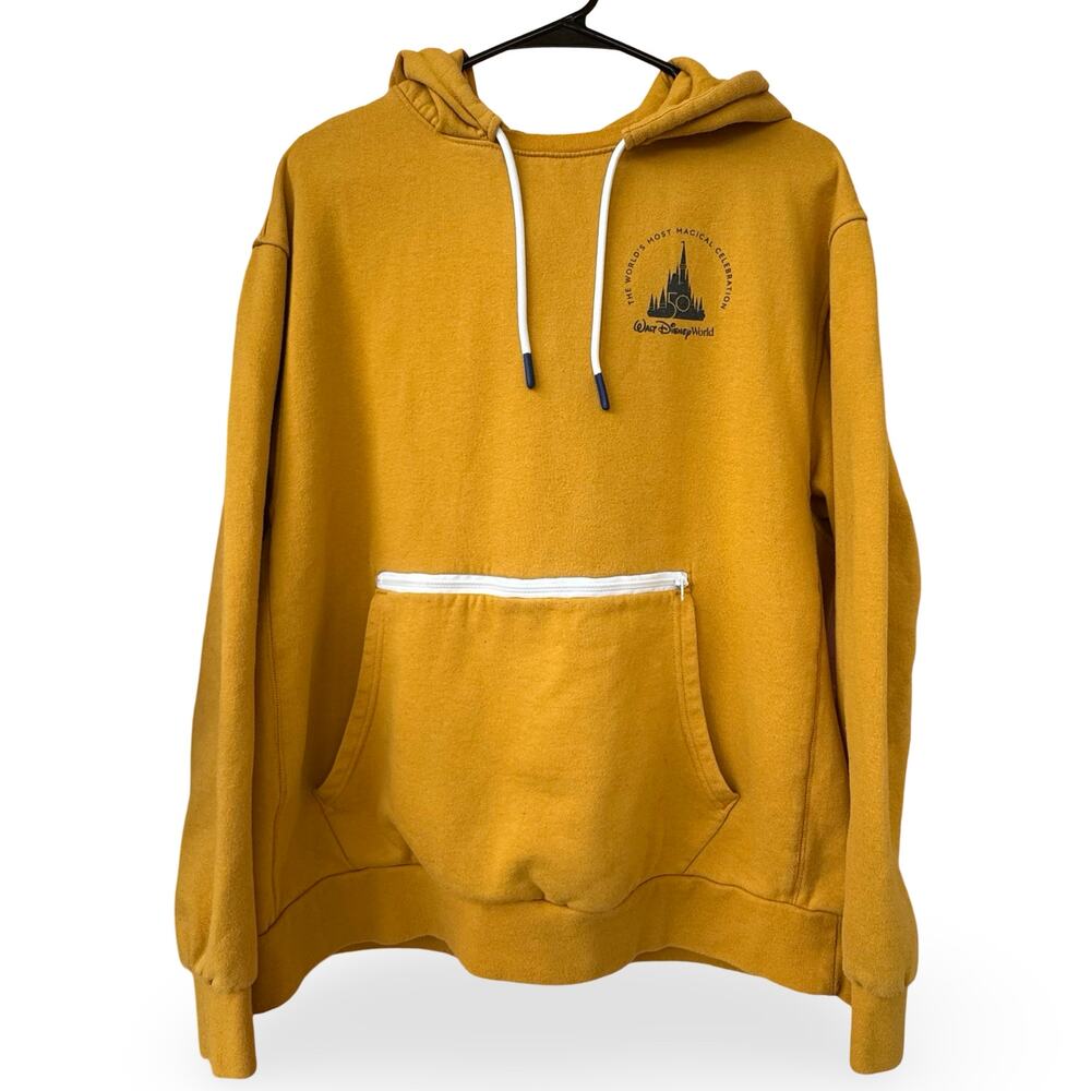 Disney World 50th Anniversary Hoodie Men’s L Unisex Yellow Mickey Castle 2021